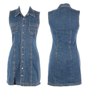 Bongo Denim Dress Sleeveless Collared Shirtdress Mini Size 11 Medium Blue